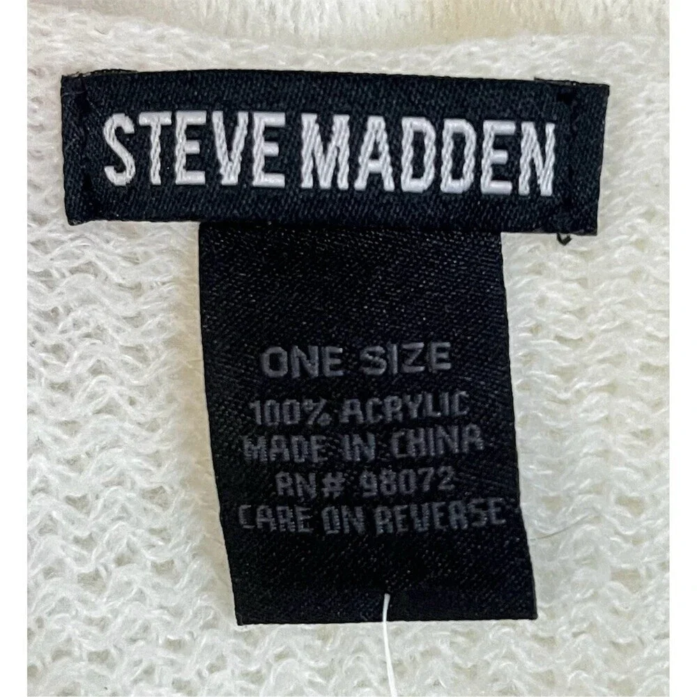 Steve Madden Shawl Wrap Scarf OS Ivory Rectangle Fringe Long Comfy Cozy Winter